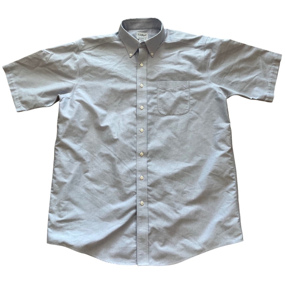 LL Bean Mens Traditional Fit Oxford Shirt Short Sleeve Blue 17-Tall 215175